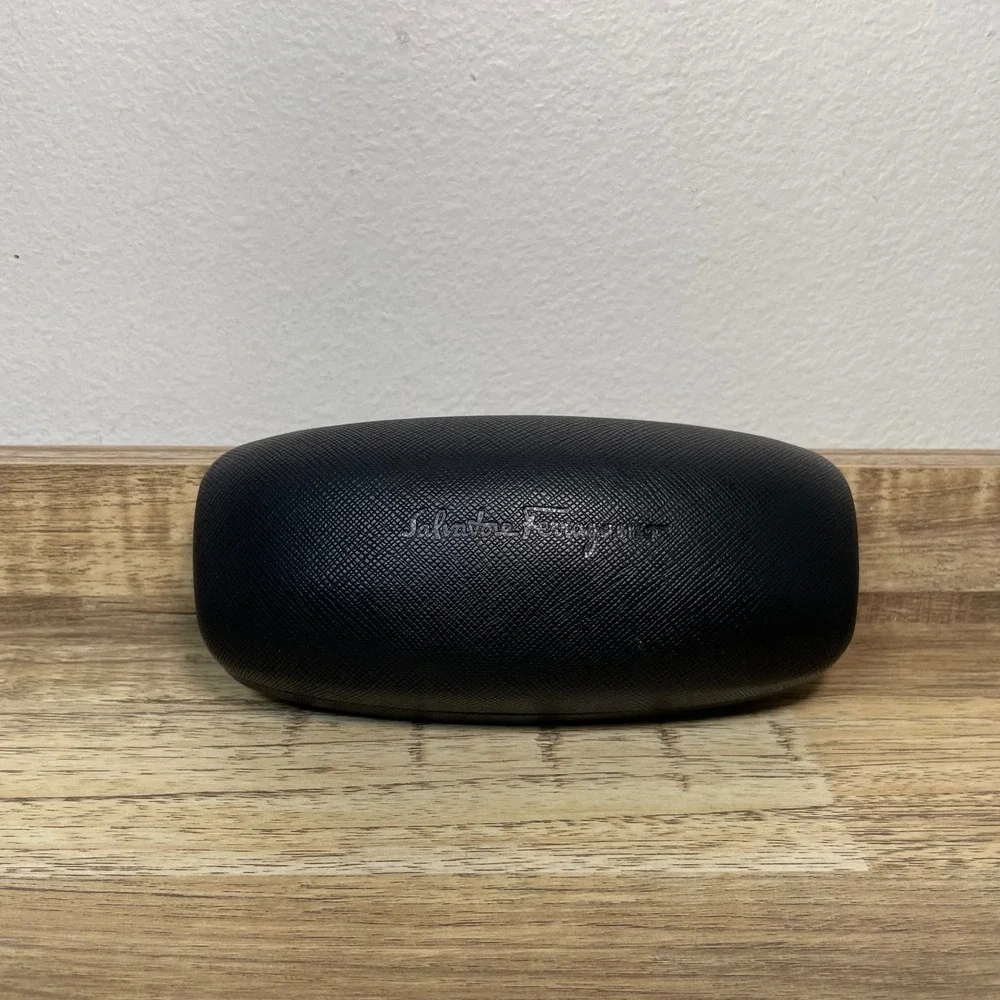 Salvatore Ferragamo Black Saffiano Leather Hard Sunglasses Eyeglasses Case Logo